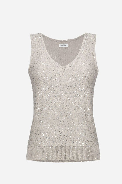 Joseph Ribkoff Sequins V-Neck Camisole - Moonstone