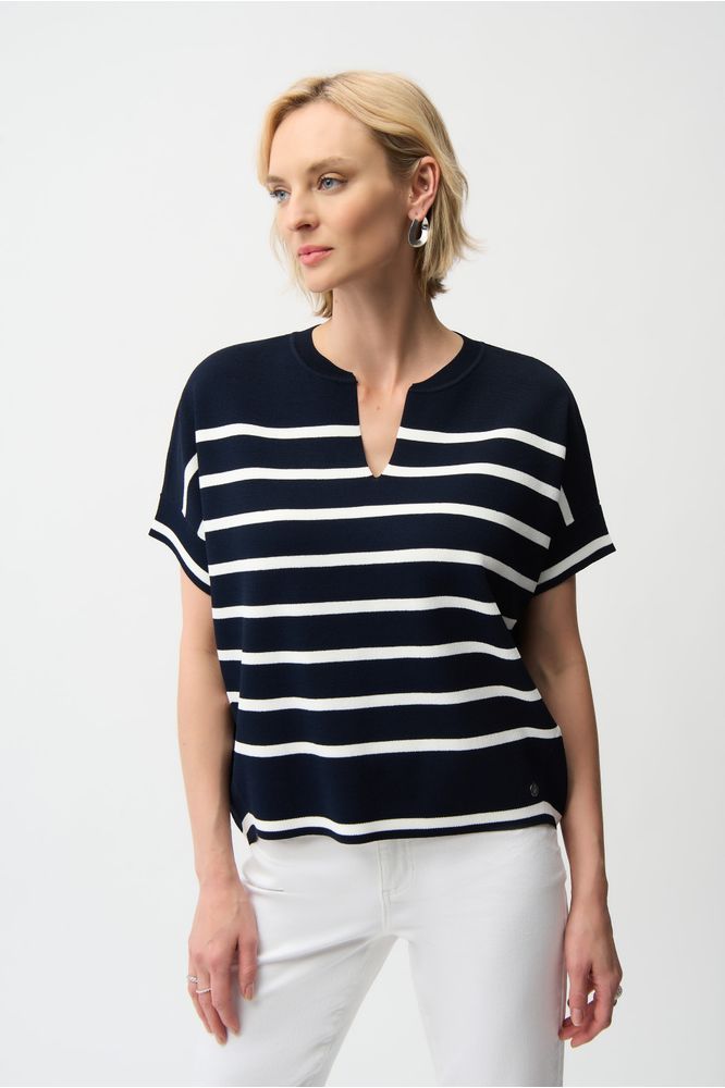 Joseph Ribkoff Short Sleeve Sweater - Midnight Blue/Vanilla