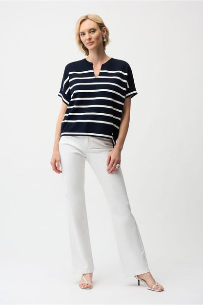 Joseph Ribkoff Short Sleeve Sweater - Midnight Blue/Vanilla