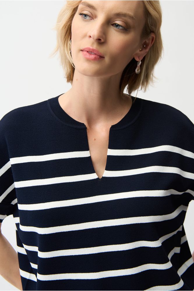 Joseph Ribkoff Short Sleeve Sweater - Midnight Blue/Vanilla