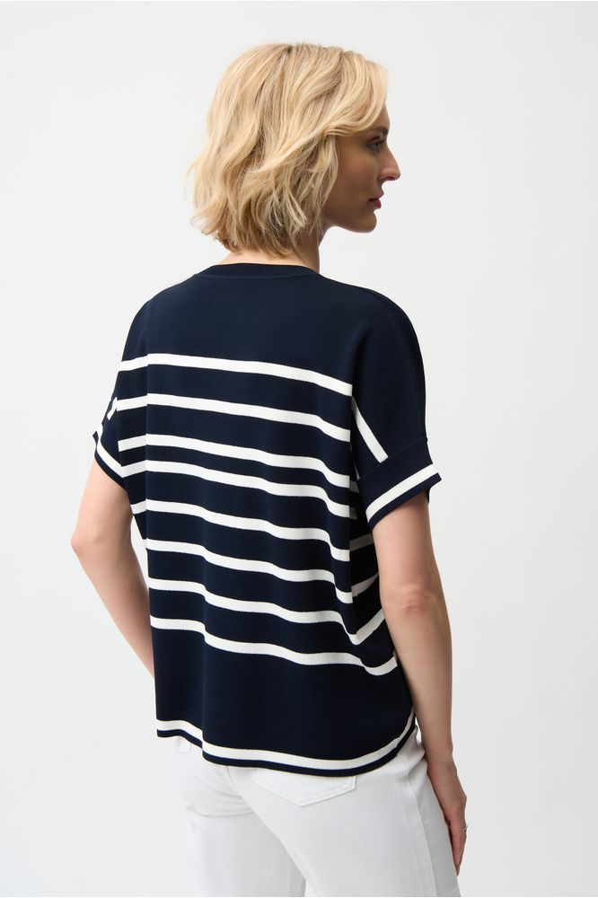 Joseph Ribkoff Short Sleeve Sweater - Midnight Blue/Vanilla
