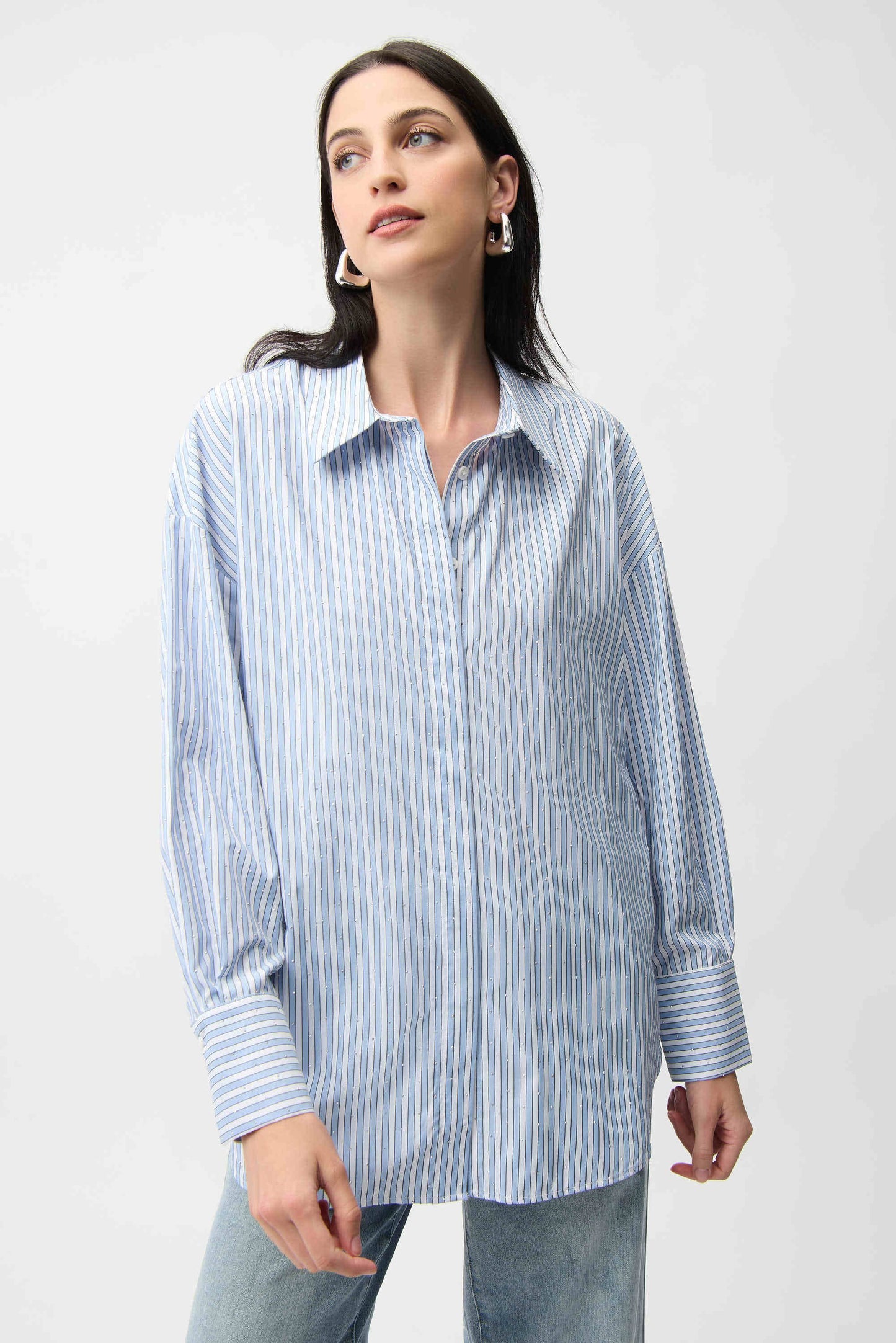 Joseph Ribkoff Stripe Boxy Blouse Blue/Vanilla