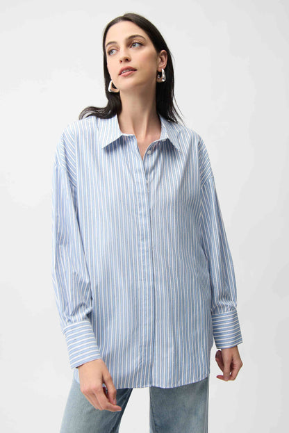 Joseph Ribkoff Stripe Boxy Blouse Blue/Vanilla