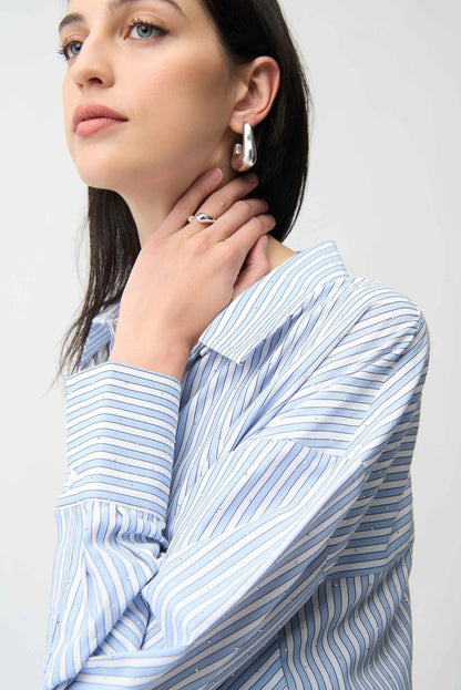 Joseph Ribkoff Stripe Boxy Blouse Blue/Vanilla
