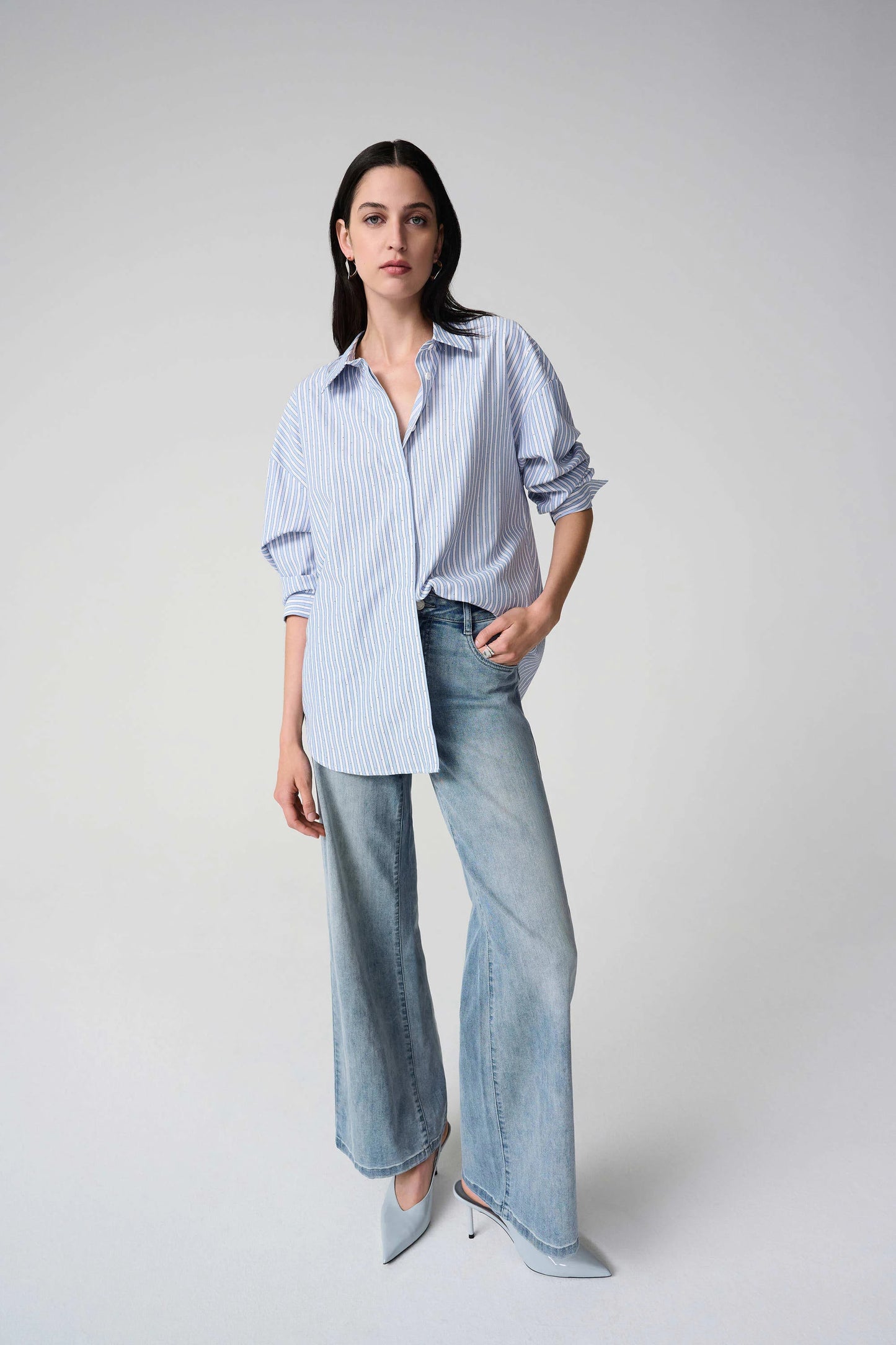 Joseph Ribkoff Stripe Boxy Blouse Blue/Vanilla