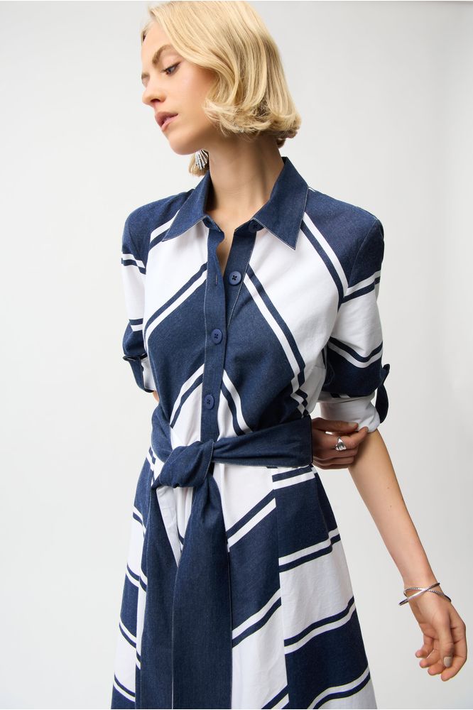 joseph ribkoff shirt dress Joseph Ribkoff Linen Blend Shirt Dress Fit & Flare with Sash Belt