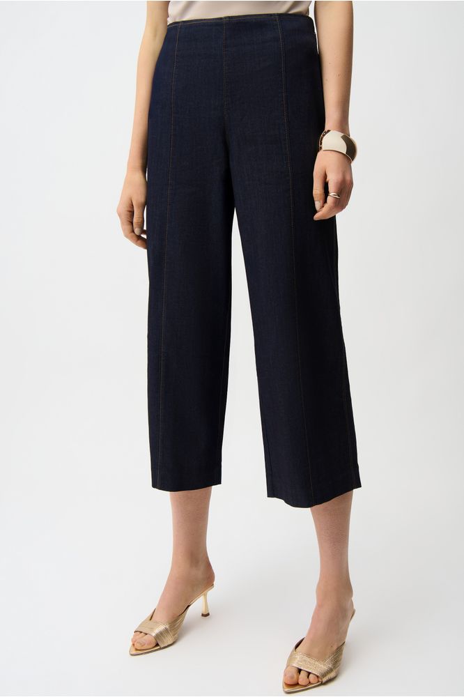 Joseph Ribkoff Exposed Side Zip Culotte Jeans - Dark Denim Blue