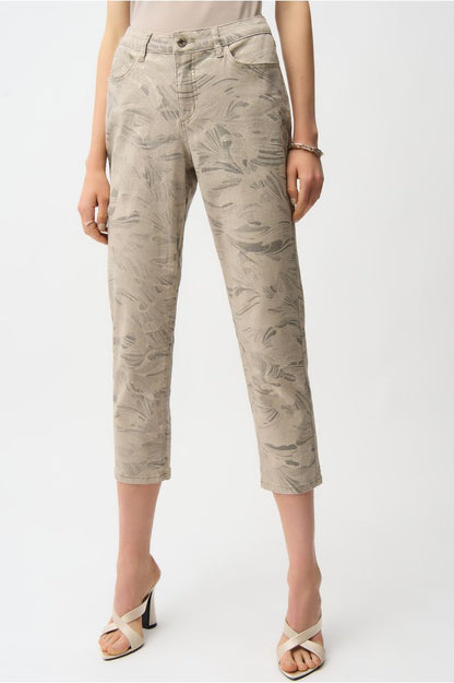 Joseph Ribkoff Abstract Print Slim Crop Jeans - Taupe/Gold