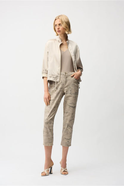 Joseph Ribkoff Abstract Print Slim Crop Jeans - Taupe/Gold