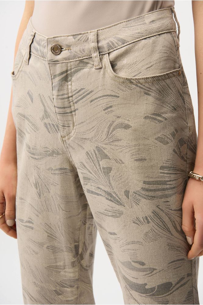 Joseph Ribkoff Abstract Print Slim Crop Jeans - Taupe/Gold