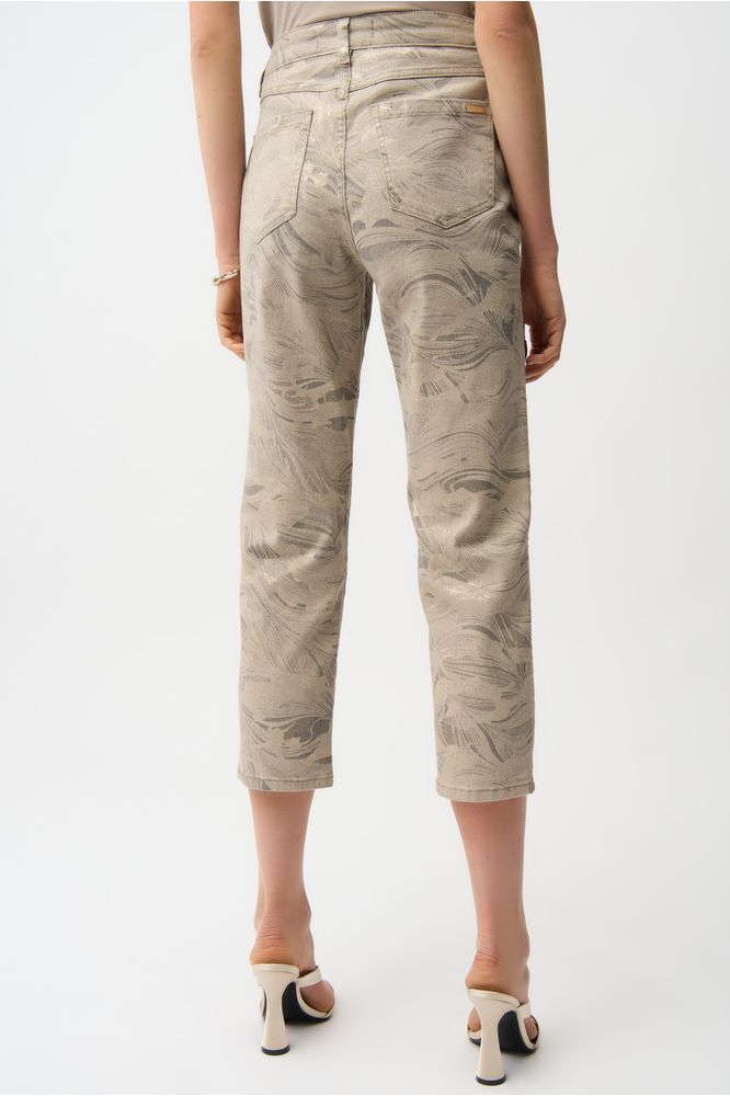 Joseph Ribkoff Abstract Print Slim Crop Jeans - Taupe/Gold