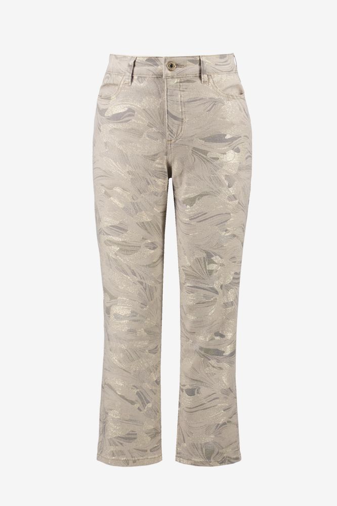 Joseph Ribkoff Abstract Print Slim Crop Jeans - Taupe/Gold