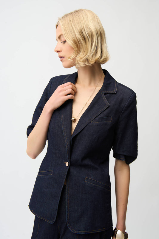 Joseph Ribkoff Denim Fitted Blazer - Dark Denim Blue