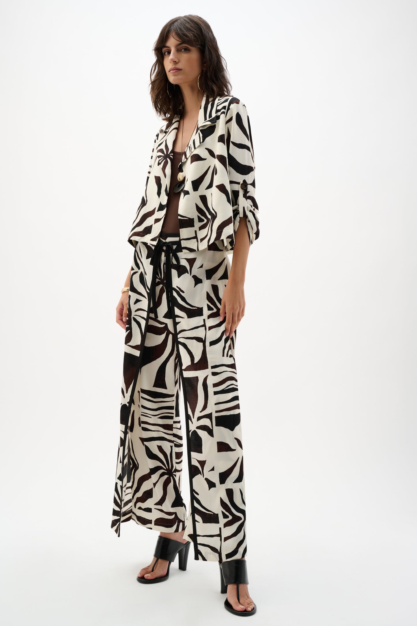Joseph Ribkoff Tropical Print Wide Leg Beige/Multi