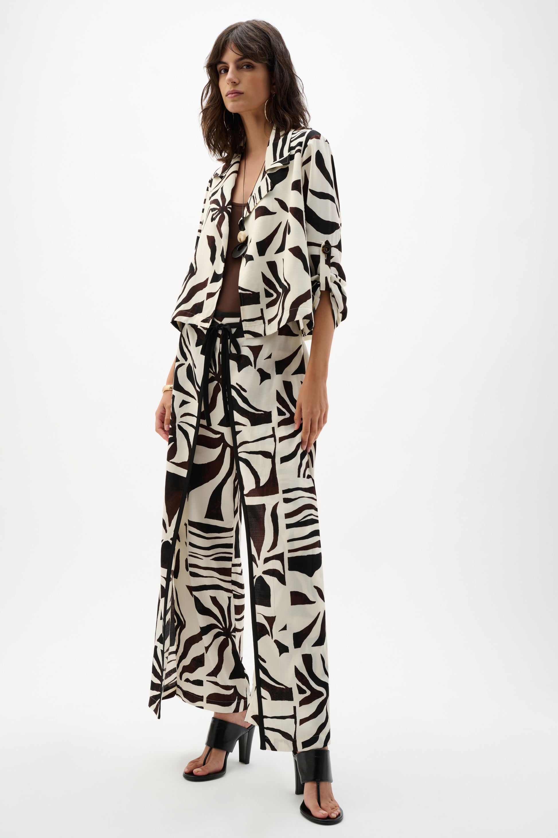 Joseph Ribkoff Tropical Print Wide Leg Beige/Multi