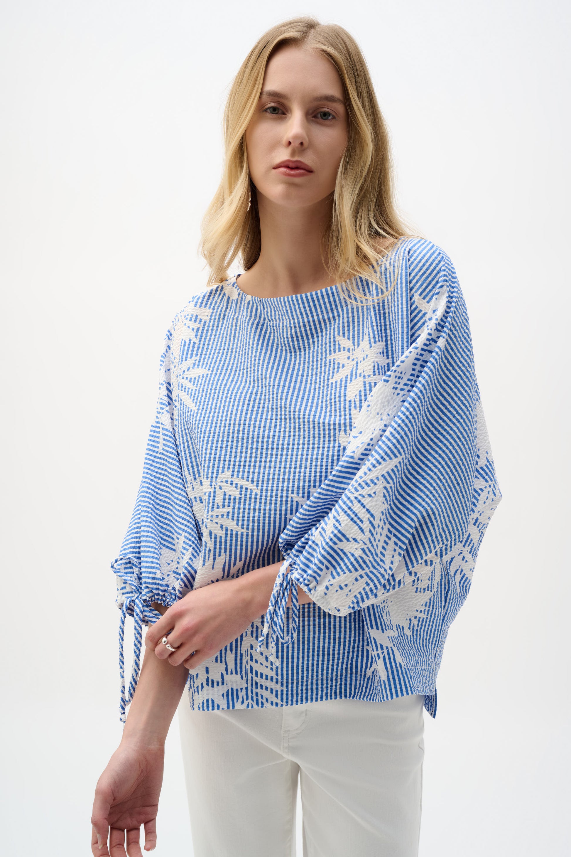Joseph Ribkoff Seersucker Trapeze Top Vanilla/Blue