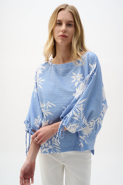Joseph Ribkoff Seersucker Trapeze Top Vanilla/Blue