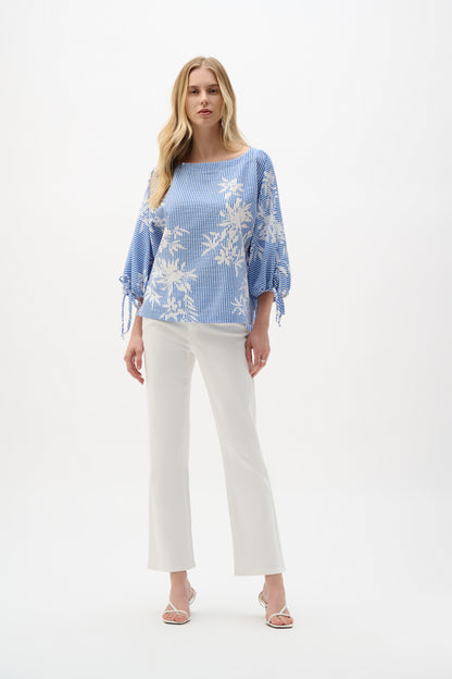 Joseph Ribkoff Seersucker Trapeze Top Vanilla/Blue