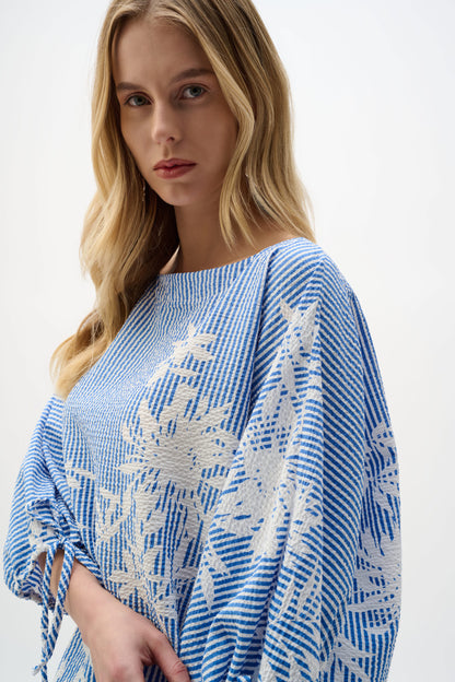 Joseph Ribkoff Seersucker Trapeze Top Vanilla/Blue