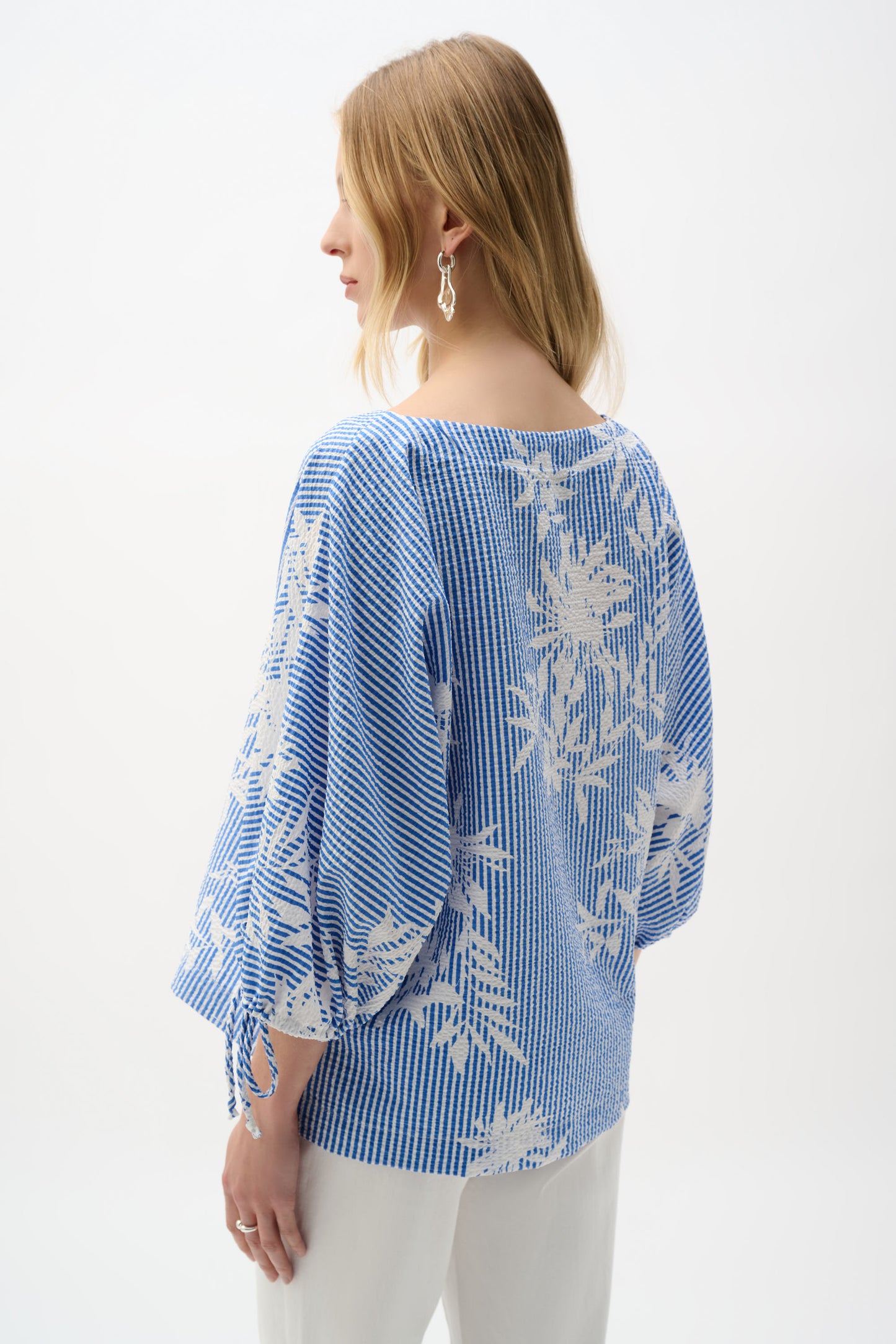 Joseph Ribkoff Seersucker Trapeze Top Vanilla/Blue