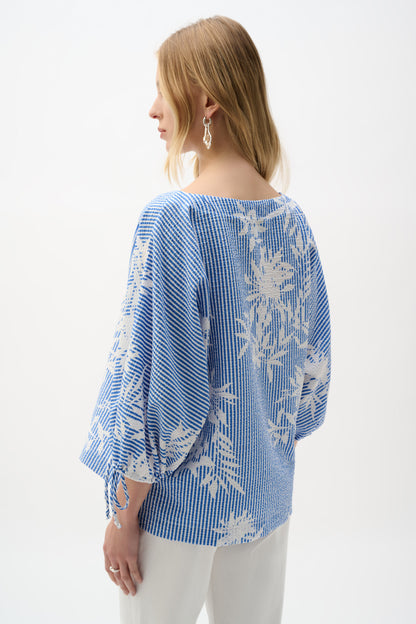 Joseph Ribkoff Seersucker Trapeze Top Vanilla/Blue