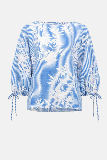 Joseph Ribkoff Seersucker Trapeze Top Vanilla/Blue