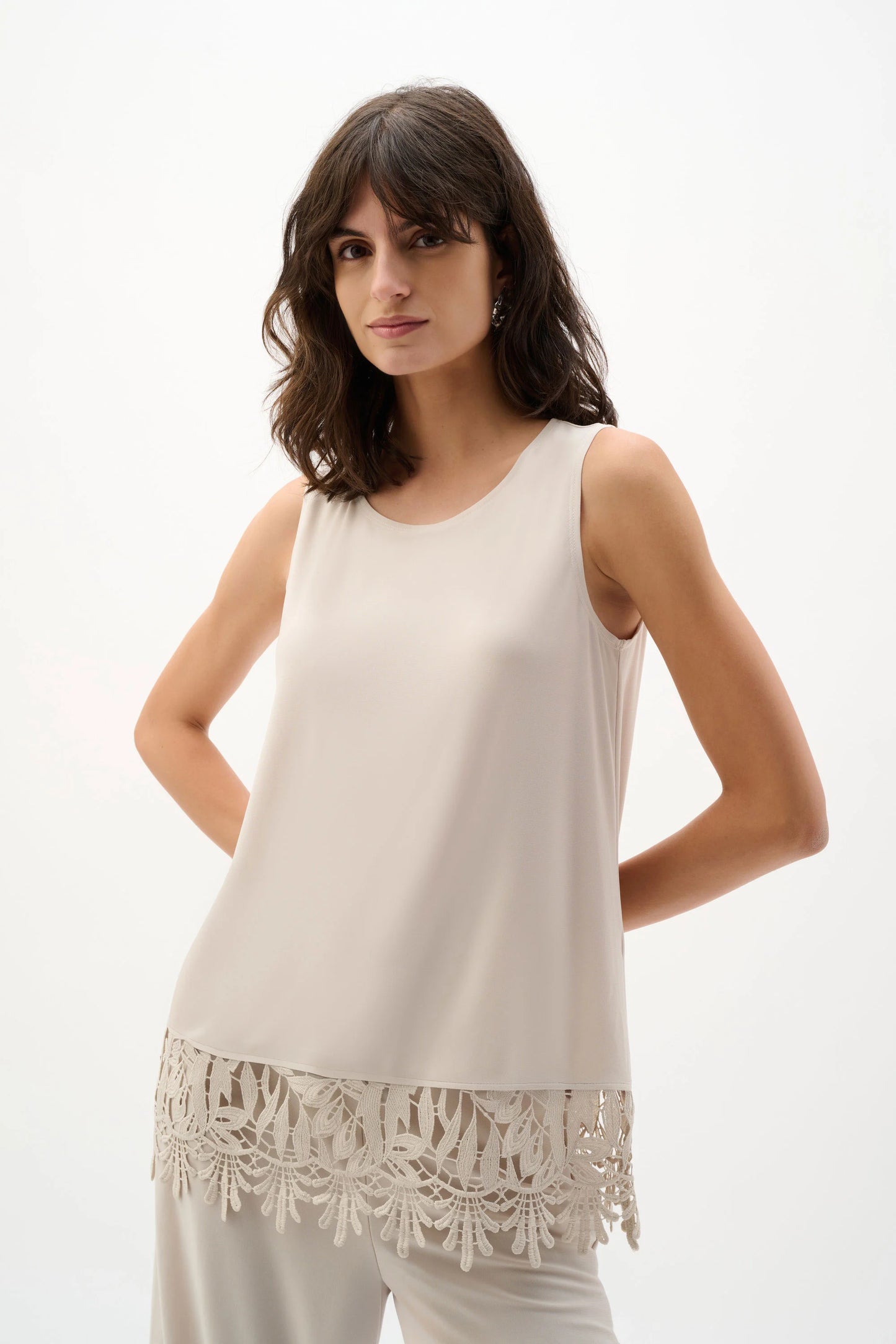 Joseph Ribkoff Lace Hem Top- Moonstone