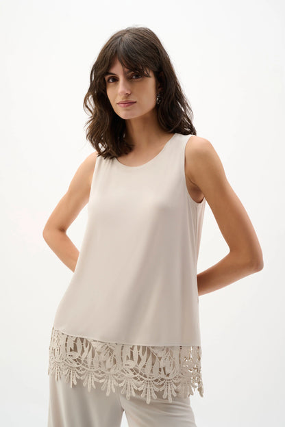 Joseph Ribkoff Lace Hem Top- Moonstone