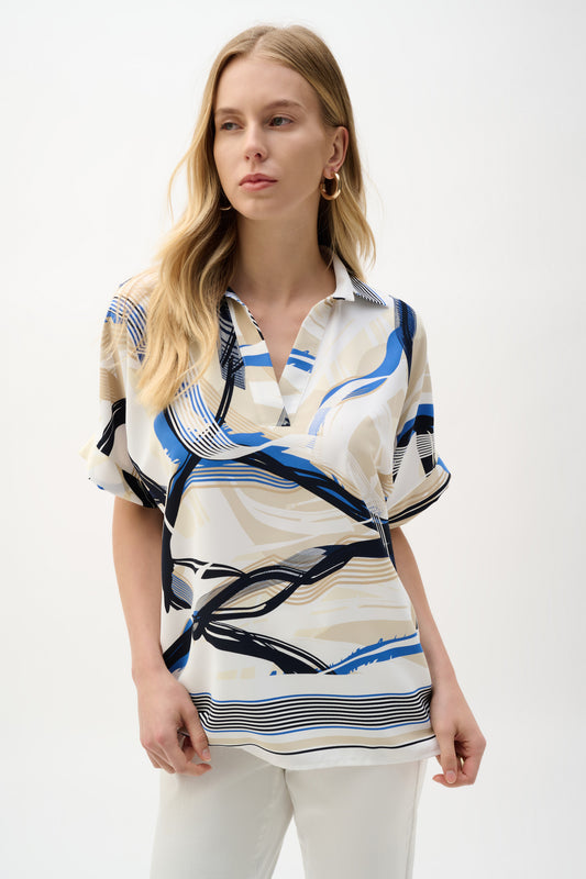 Joseph Ribkoff Abstract Print Boxy Top Vanilla/Multi