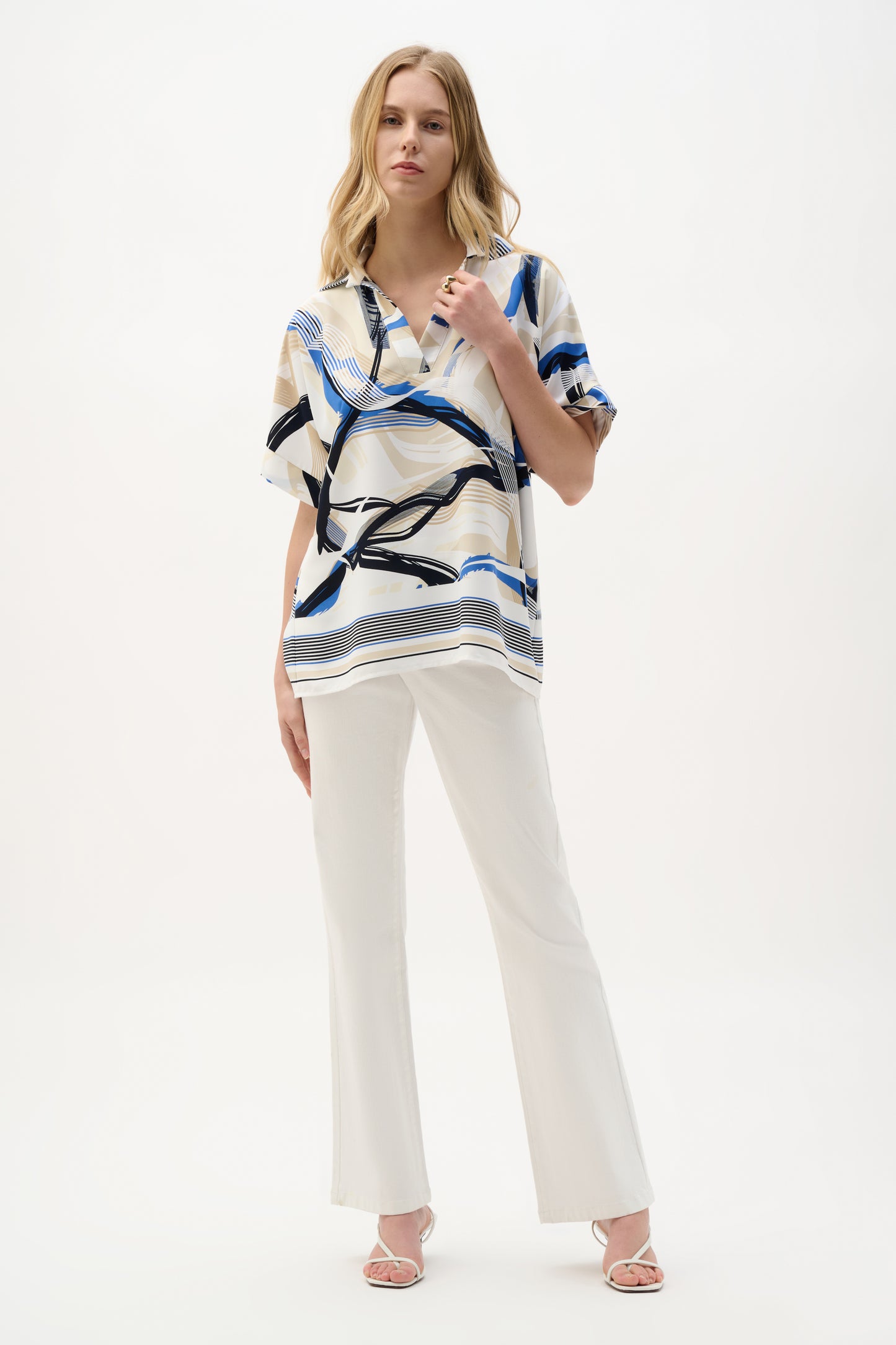 Joseph Ribkoff Abstract Print Boxy Top Vanilla/Multi