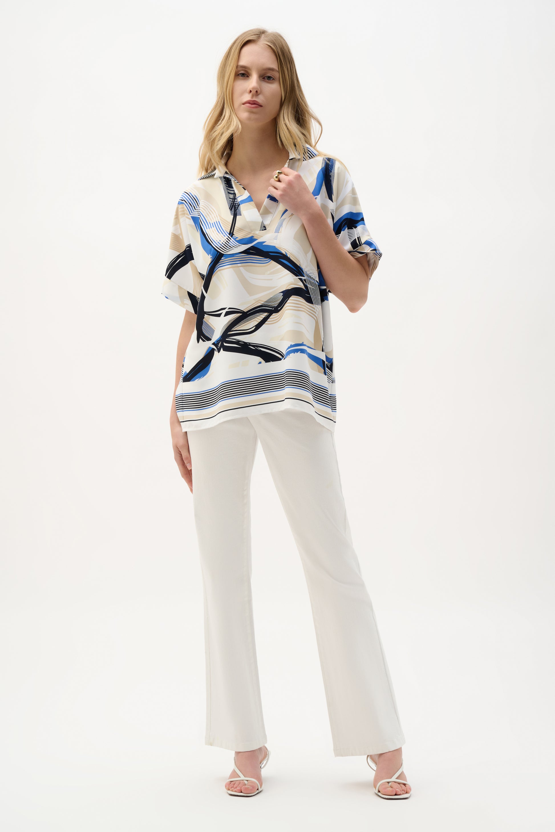 Joseph Ribkoff Abstract Print Boxy Top Vanilla/Multi