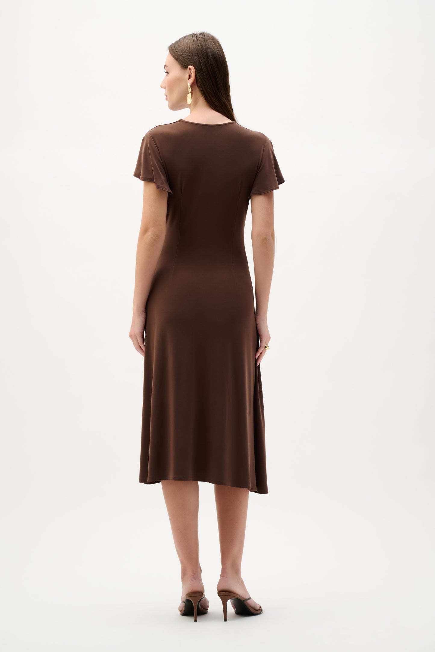 Joseph Ribkoff Ruffle Sleeve Wrap Dress  Mahogany