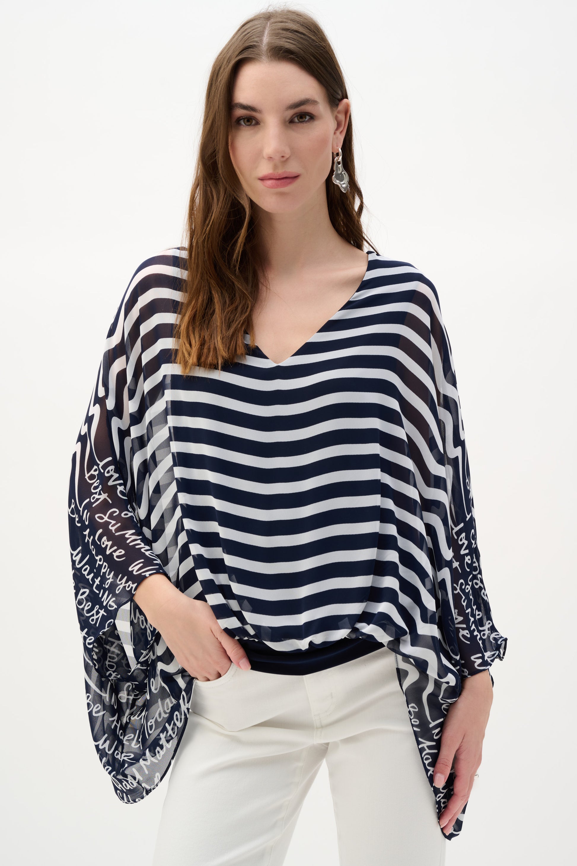 Joseph Ribkoff Chiffon Print Poncho Midnight Blue/Vanilla