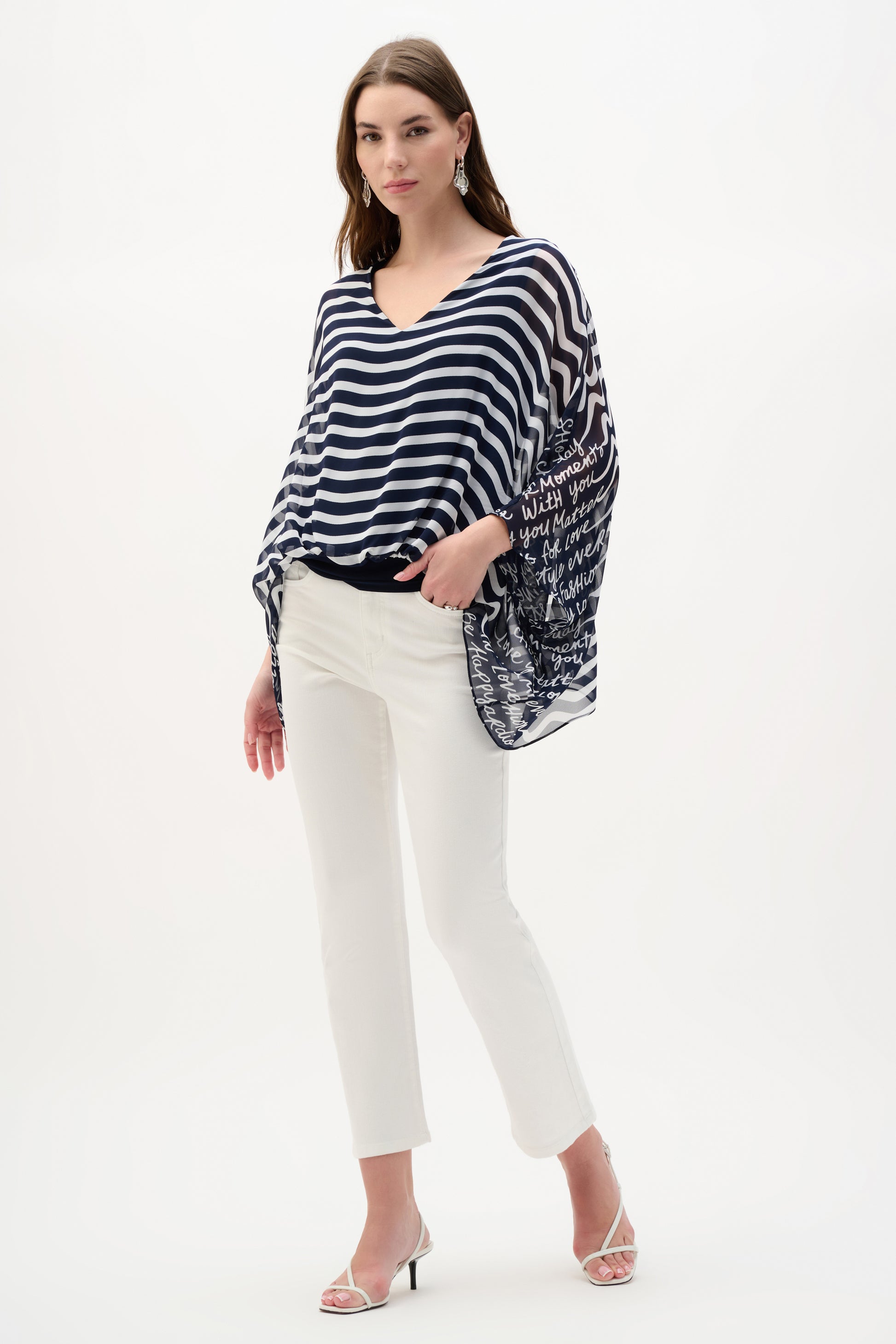 Joseph Ribkoff Chiffon Print Poncho Midnight Blue/Vanilla