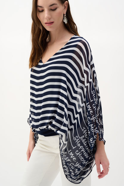 Joseph Ribkoff Chiffon Print Poncho Midnight Blue/Vanilla
