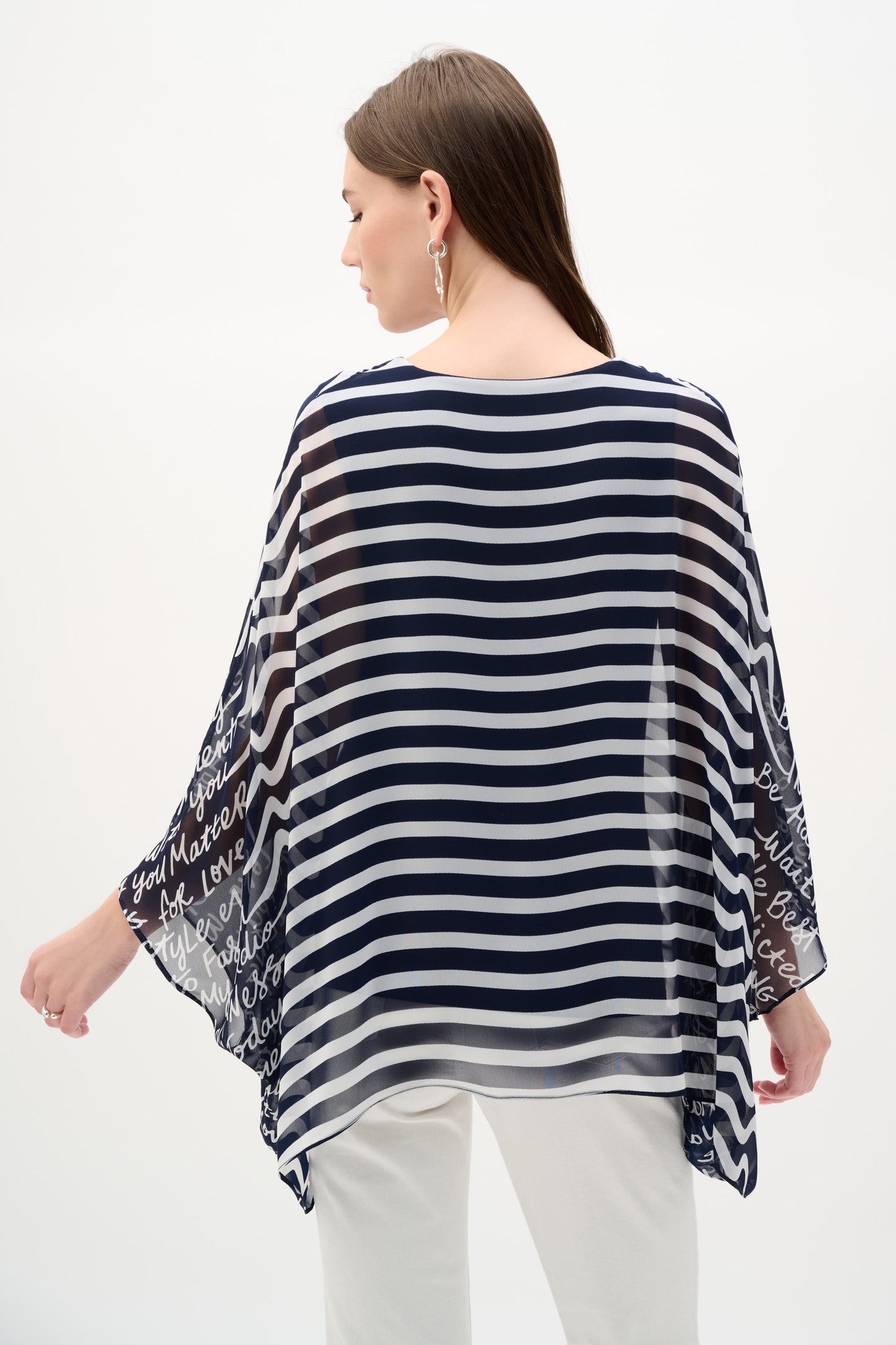 Joseph Ribkoff Chiffon Print Poncho Midnight Blue/Vanilla