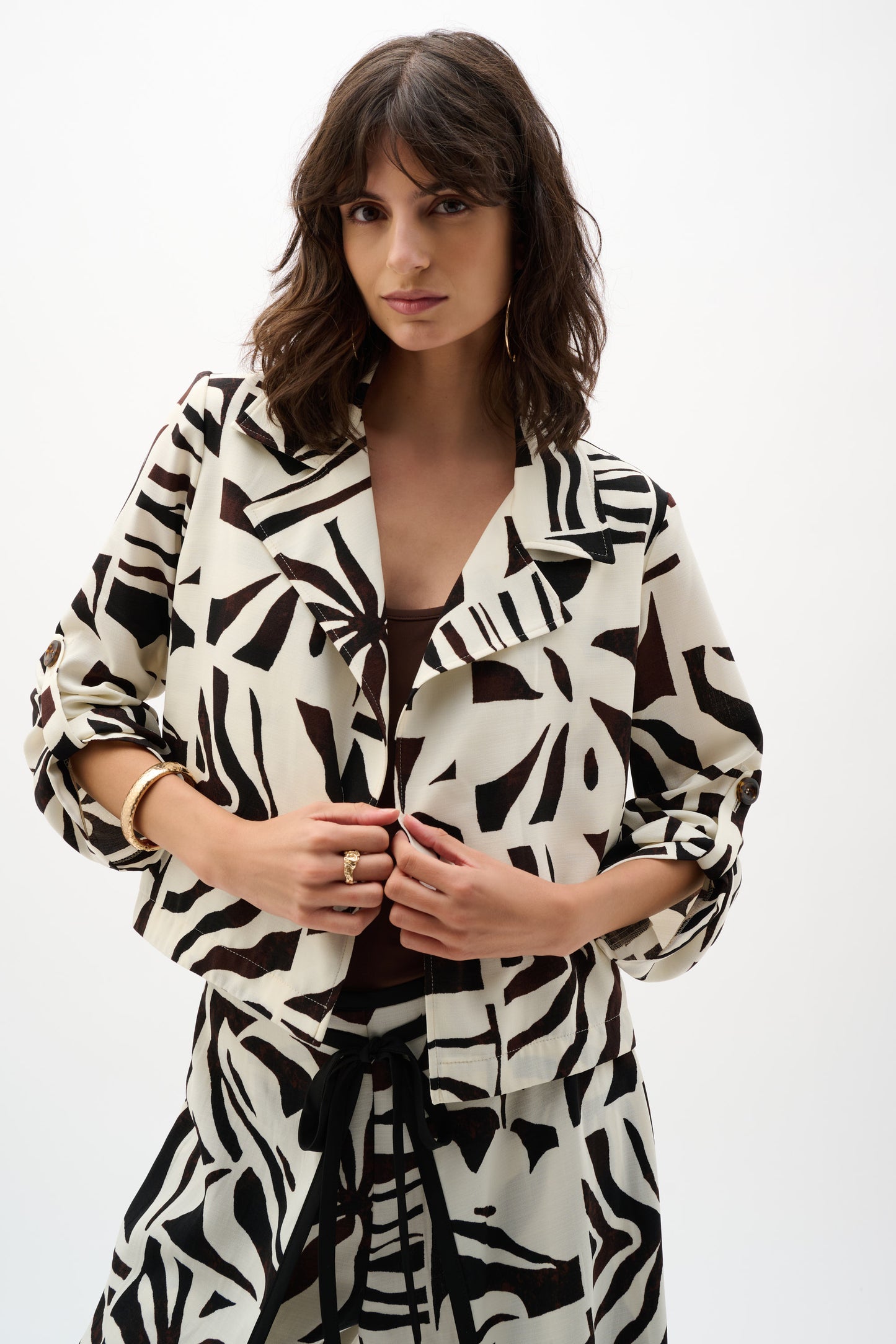 Joseph Ribkoff Tropical Print Boxy Blazer Beige/Multi