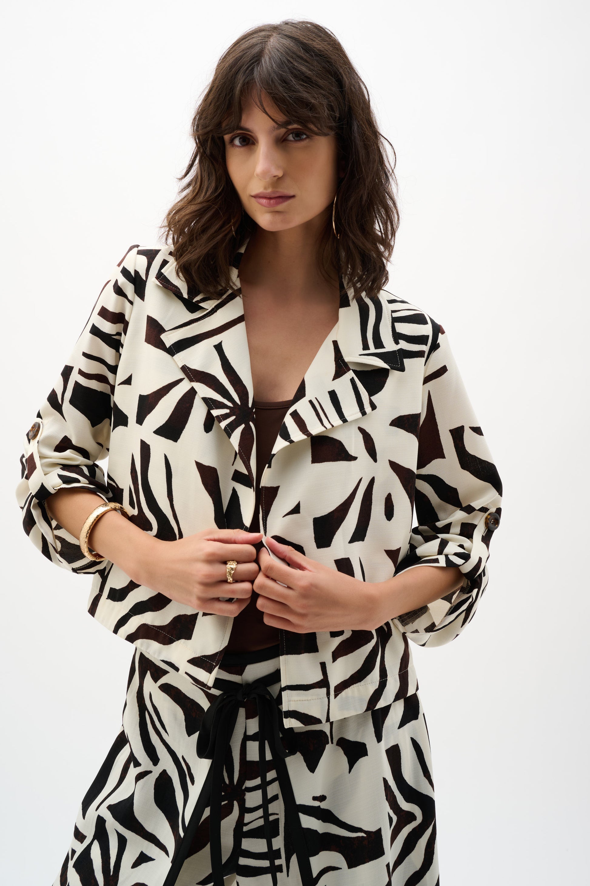 Joseph Ribkoff Tropical Print Boxy Blazer Beige/Multi