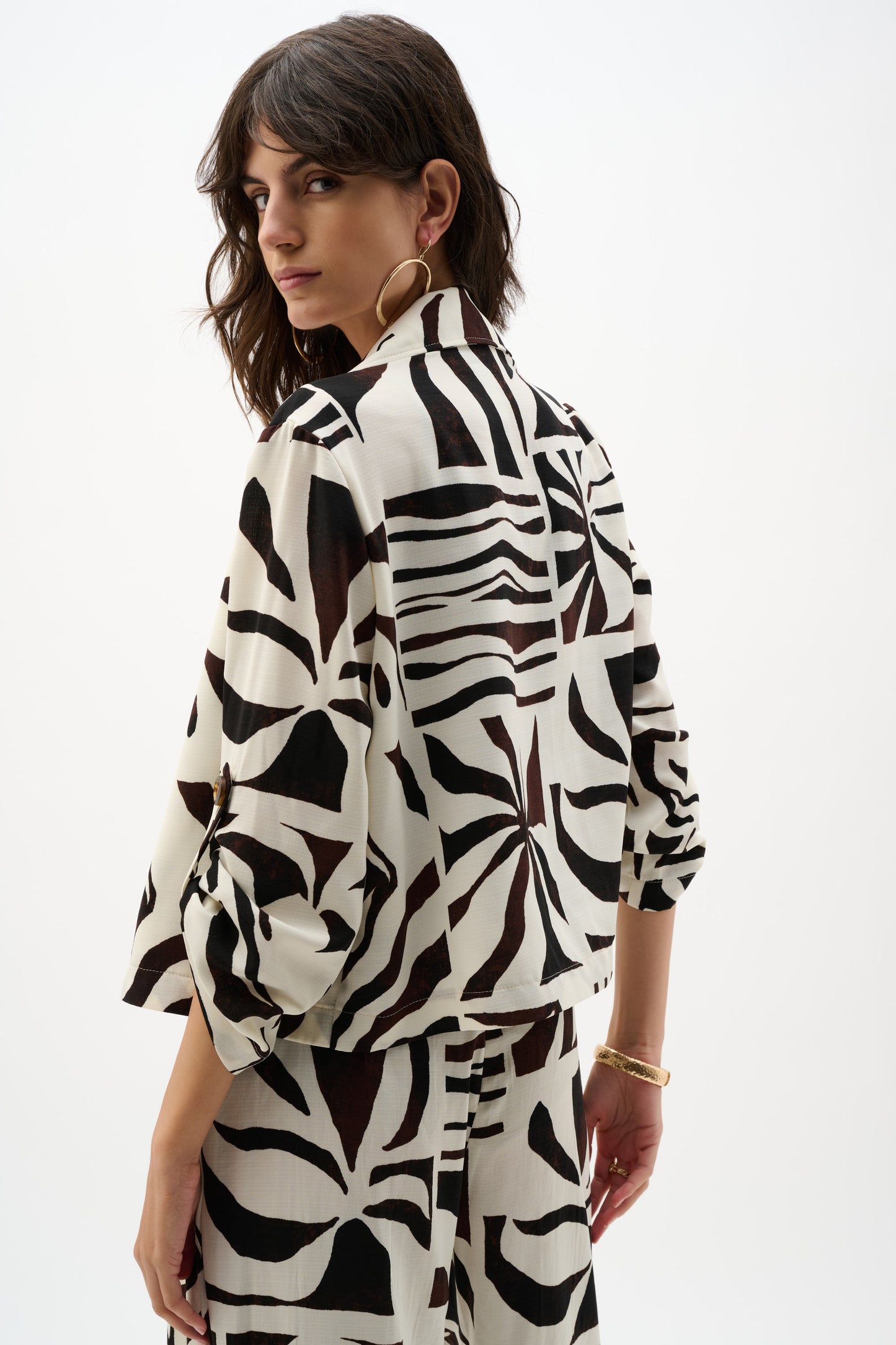 Joseph Ribkoff Tropical Print Boxy Blazer Beige/Multi