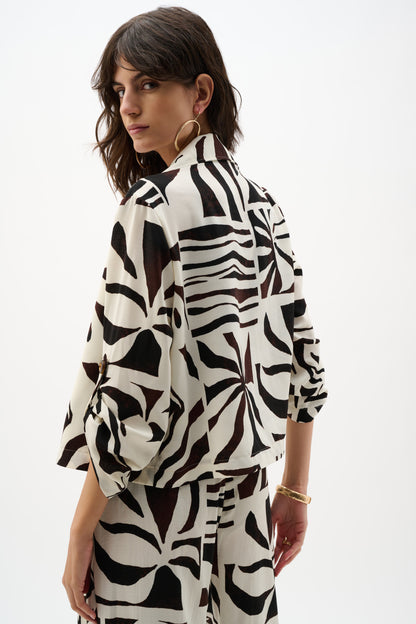 Joseph Ribkoff Tropical Print Boxy Blazer Beige/Multi