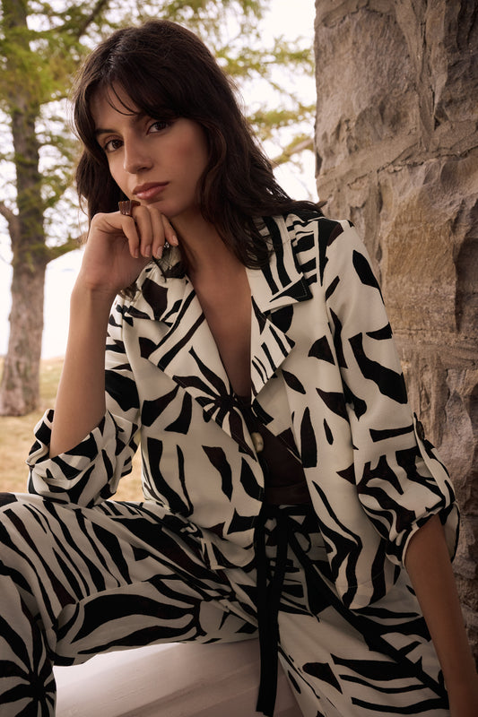 Joseph Ribkoff Tropical Print Boxy Blazer Beige/Multi