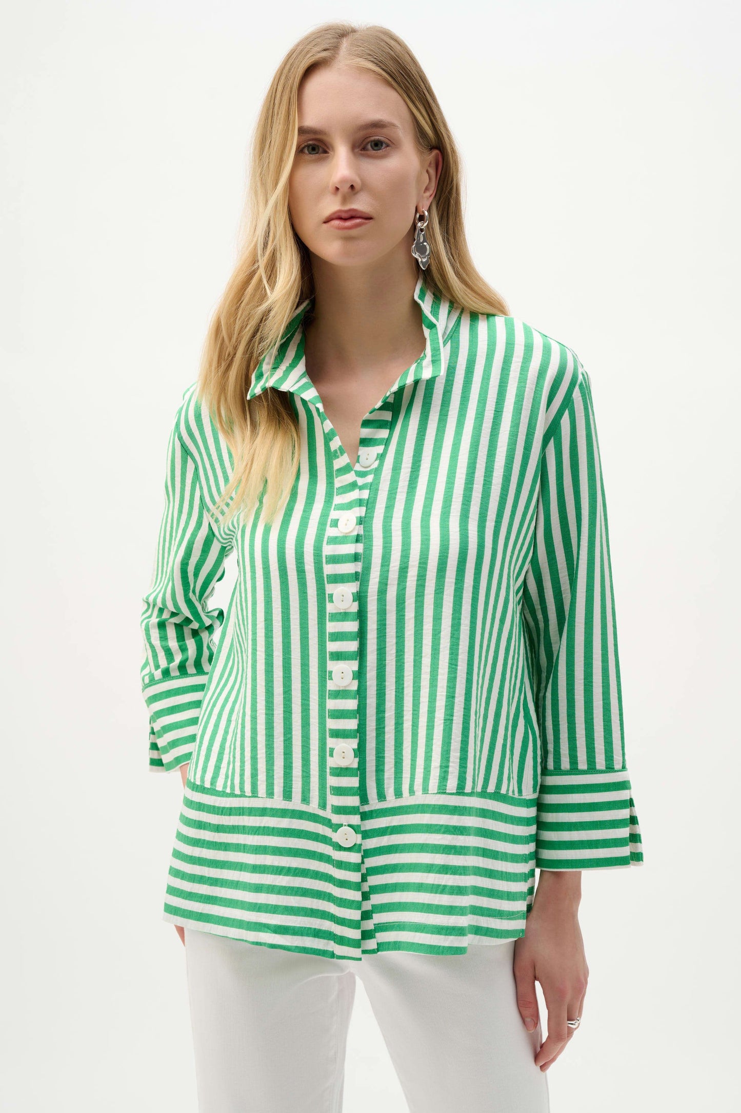 Joseph Ribkoff Woven Stripe Jacket-Green/Vanilla