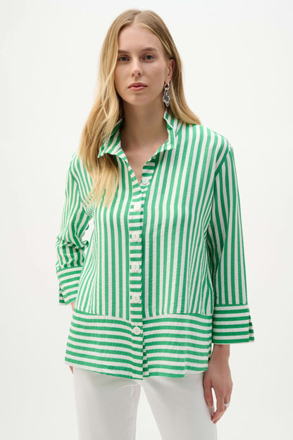 Joseph Ribkoff Woven Stripe Jacket-Green/Vanilla