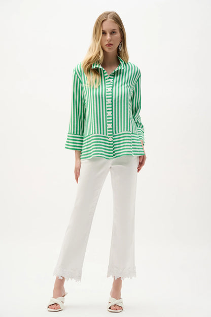 Joseph Ribkoff Woven Stripe Jacket-Green/Vanilla