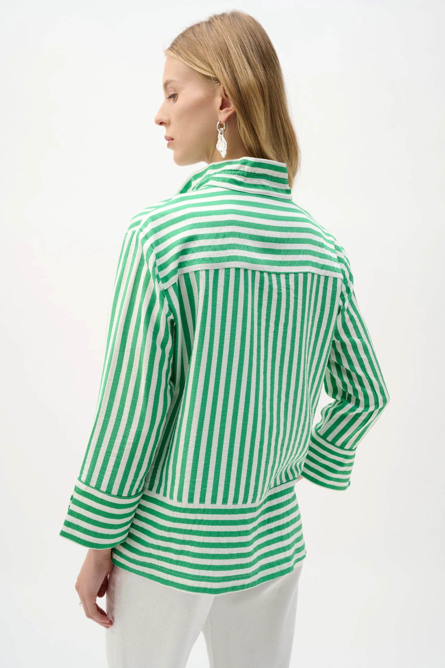 Joseph Ribkoff Woven Stripe Jacket-Green/Vanilla