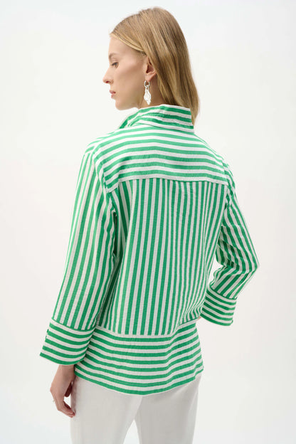 Joseph Ribkoff Woven Stripe Jacket-Green/Vanilla
