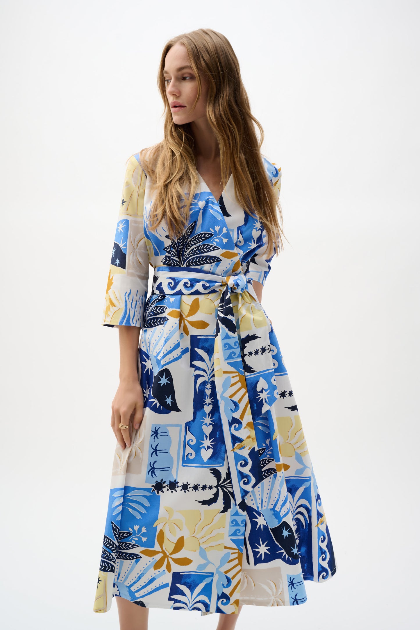 Joseph Ribkoff Tropical Print Wrap Dress Vanilla/Multi