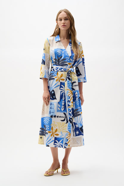 Joseph Ribkoff Tropical Print Wrap Dress Vanilla/Multi