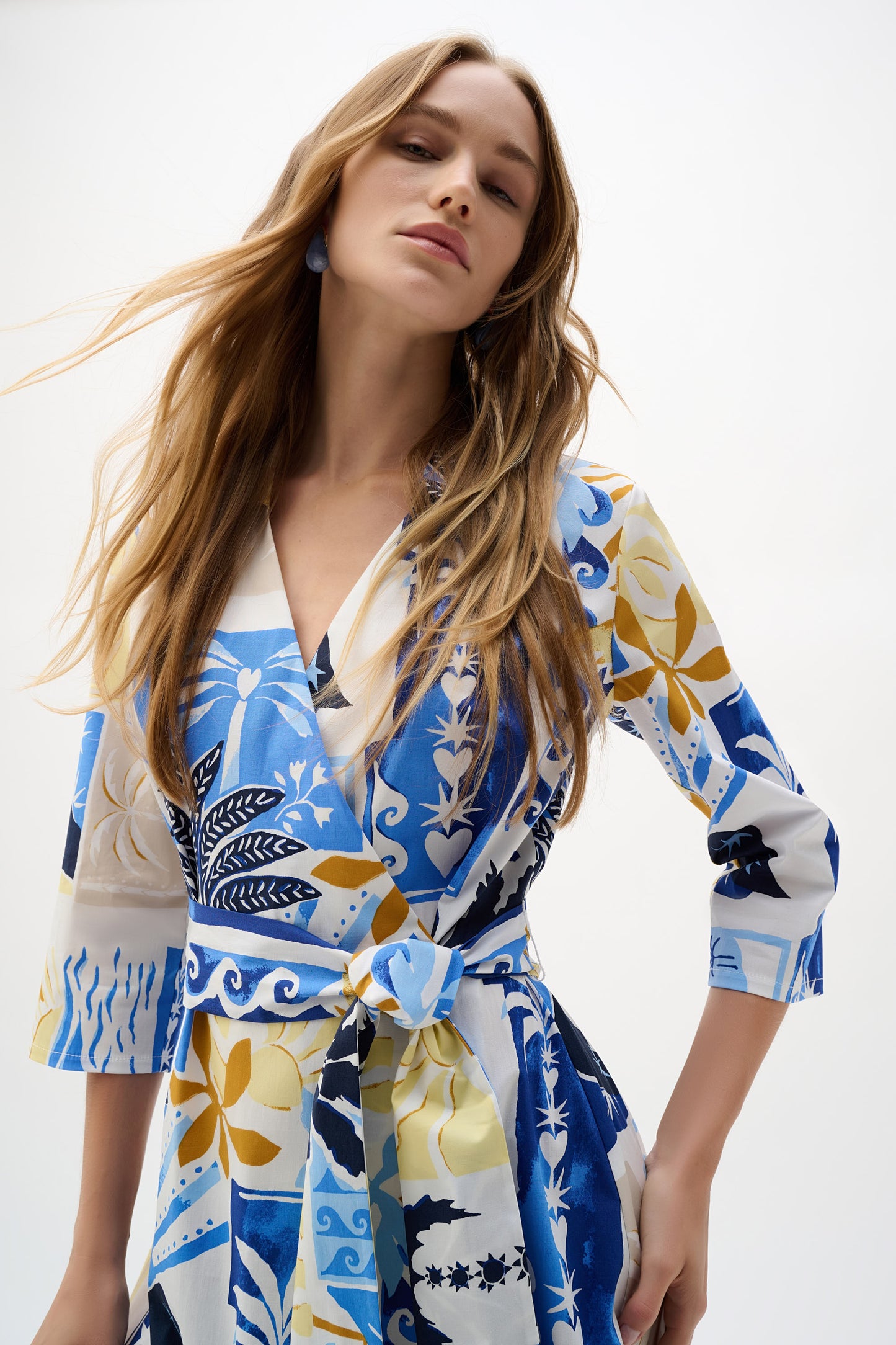 Joseph Ribkoff Tropical Print Wrap Dress Vanilla/Multi