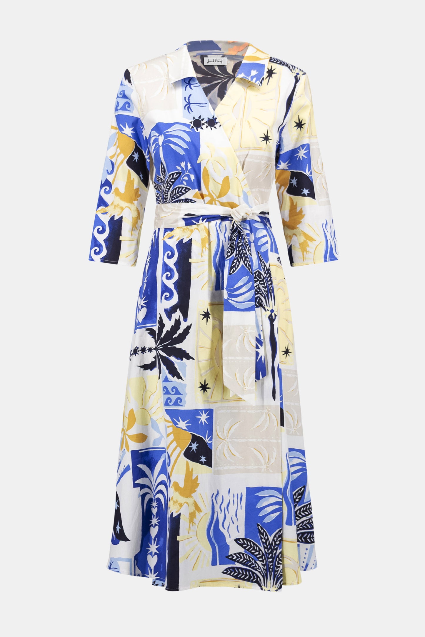 Joseph Ribkoff Tropical Print Wrap Dress Vanilla/Multi